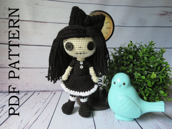 Poppy the Goth Doll, Crochet Pattern, Amigurumi, Button Eyes, Witchy,  Scary, Creepy, DIY Instructions to Make Your Own Doll 