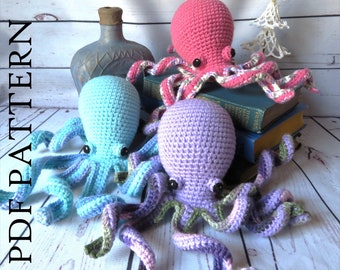 Octopus Crochet Pattern for baby gift preemie, plush sea life, realistic, soft stuffed, photo tutorial, instructions, diy, yarn knit crafter