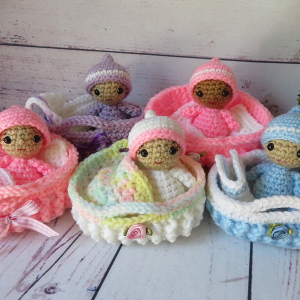 Crochet Baby Doll in Basket Crochet Pattern Crochet Cradle Bassinet Crochet Tiny Baby Doll in Carrier Crochet Pattern Baby Gift for Girl