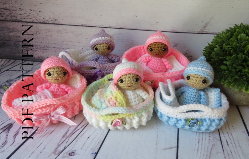 Crochet Baby Doll in Basket Crochet Pattern Crochet Cradle Etsy