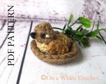 Tiny Crochet Bird Pattern - Little Wren Friend PDF Crochet Pattern Tiny Bird Mini Bird Miniature DIY; Instructions to make your own!