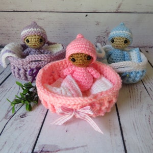 Crochet Baby Doll in Basket Crochet Pattern Crochet Cradle Bassinet ...