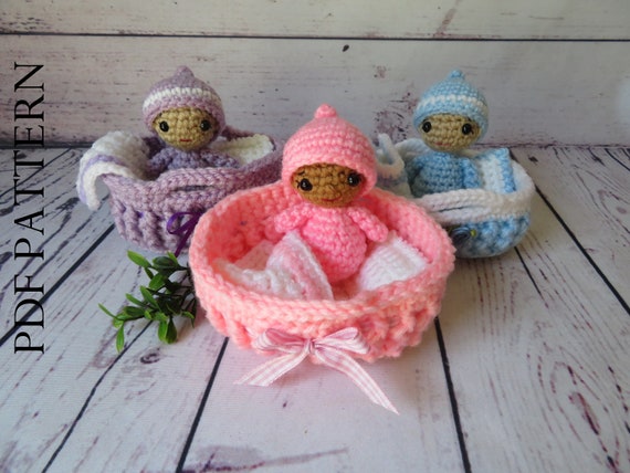 set mini bébé et son couffin, crochet, amigurumi