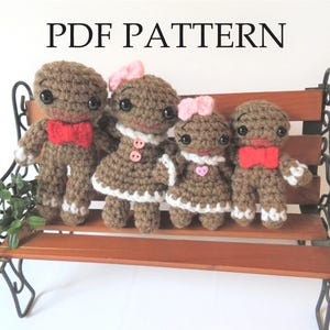 Gingerbread Family Crochet - PDF Crochet Pattern in English. With man, woman, boy and girl gingerbread men