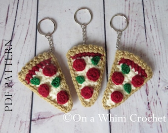 Pizza Slice Keychain Crochet Pattern, Keyring, Bag or Backpack Charm Crochet Pattern PDF Instructions DIY, Gift for Pizza Lover