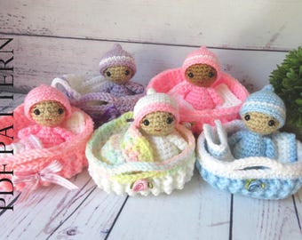 Crochet Baby Doll Pattern: Amigurumi in Basket with Accessories (PDF Pattern)
