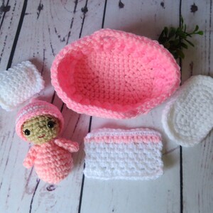 Crochet Baby Doll in Basket Crochet Pattern Crochet Cradle Bassinet ...