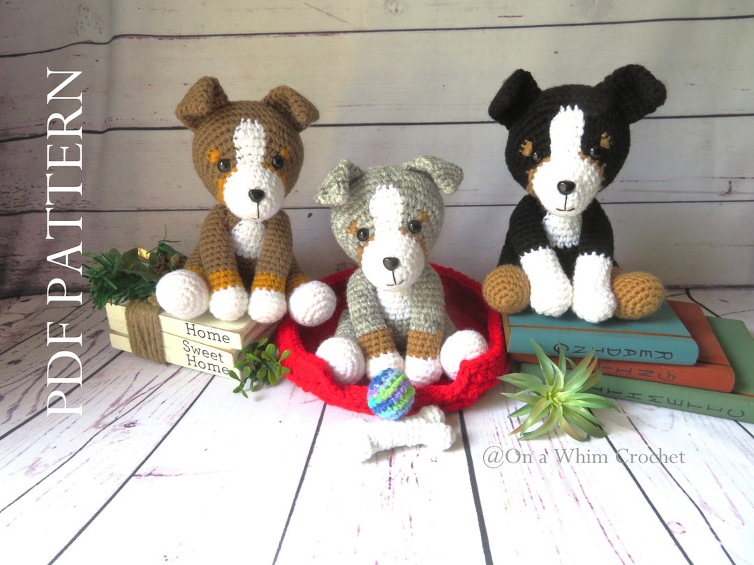Aussie Puppies Crochet Pattern: Australian Shepherd, Dog Bed, Bone