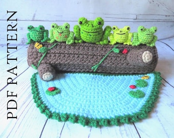 Crochet Frog Playset Pattern: Amigurumi Toy with Log Storage (PDF Pattern)