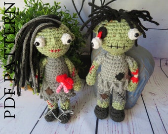 Motif zombies au crochet, motif zombie au crochet pour couple, cadeau pour décoration gothique d'Halloween Crochet vaudou - Instructions pour créer le vôtre !