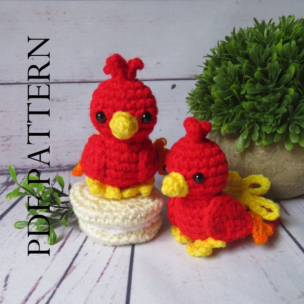 Motif bébé phénix au crochet, petit amigurumi, peluche, peluche, doux, oiseau, mythique, légende, magique, mini, instructions pour créer le vôtre !