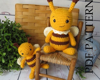 Honey Bee Crochet Pattern Large Bee and Small Bee Bumblebee Honeybee Gift for Baby DIY; Instructions to make your own set!