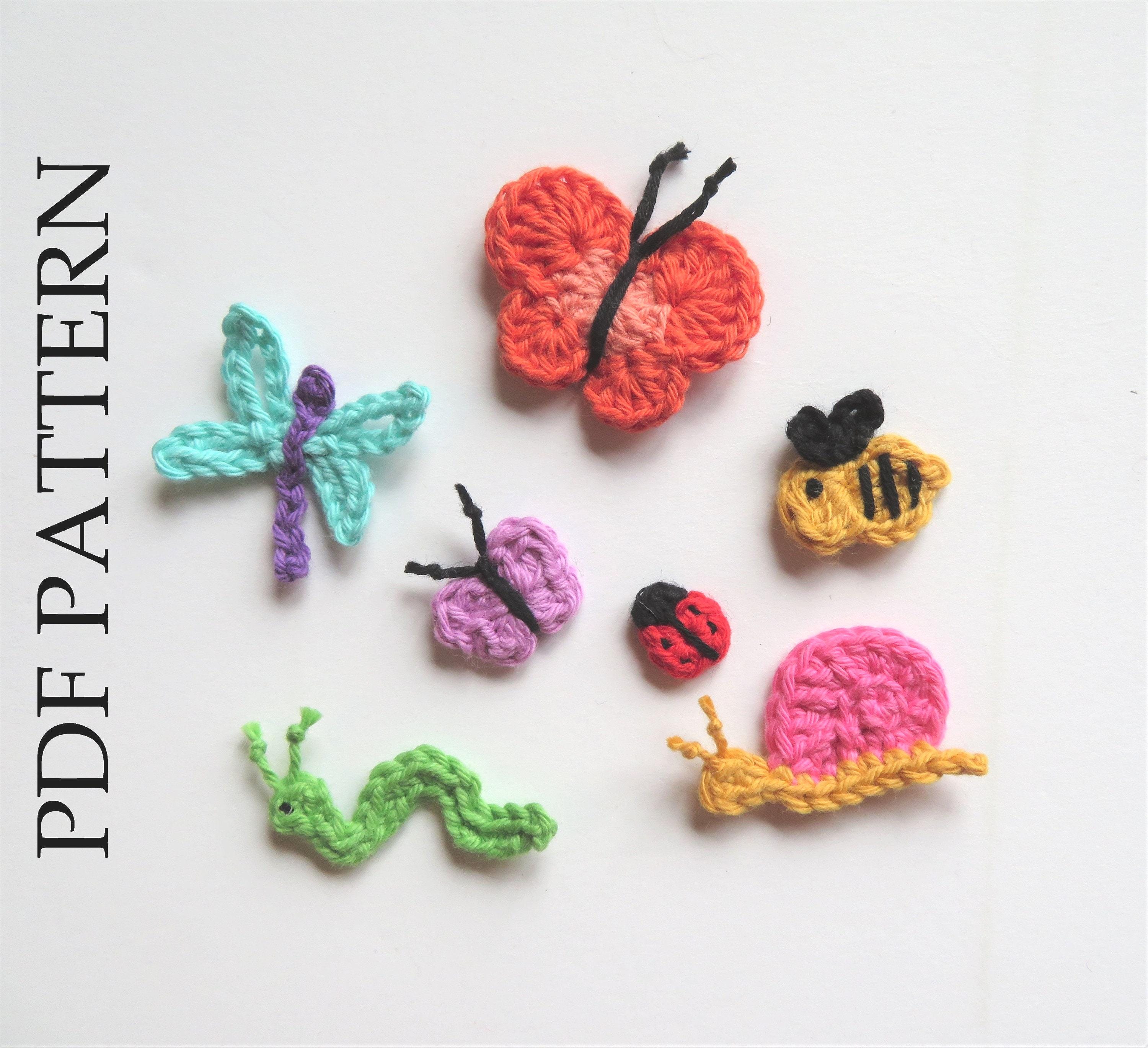 Crochet Insect Applique Patterns: Butterfly, Bee, Dragonfly, Snail ...