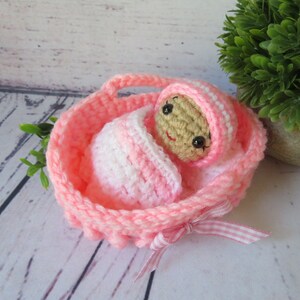 Crochet Baby Doll in Basket Crochet Pattern Crochet Cradle Bassinet ...