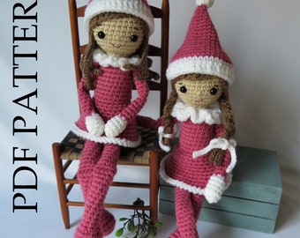 Girl Christmas Elf - PDF Crochet Pattern - DIY; Instructions to make your own! Pink elf fairy stuffed plush amigurumi