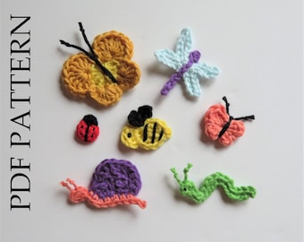 Crochet Insect Appliques - A 7-pattern bundle - PDF Crochet pattern; DIY - Instructions to make your own!