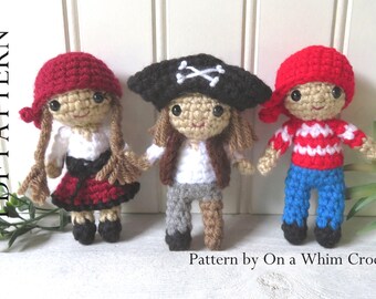 Häkelanleitung für ein Piratenpuppen-Trio: Kapitän, Matrose & Mädchen (PDF-Download)