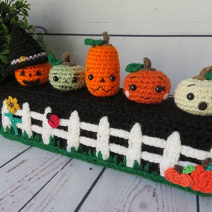 Crochet Pumpkins Play Set Pattern with storage box, fence, gate. Gift for boy or girl, Halloween, DIY Instructions to crochet your own set!