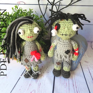 Crochet Zombie Couple. PDF Pattern in English. Fun creepy goth gift to make for Halloween Decor. Voodoo. DIY Instructions to make your own!