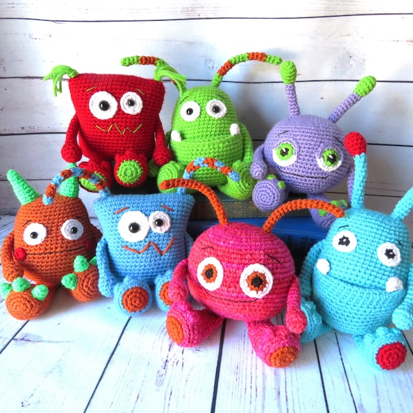 Gehaakte Monsters Mix 'n Match Monster Gehaakte Aliens Haakpatroon Amigurumi Monster Download DIY-instructies om er zelf een te maken!