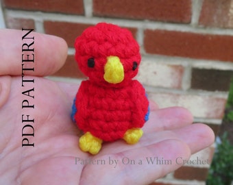 Tiny Parrot Crochet Pattern, 2 inches tall, bird, animal, pirate, pet, gift for boy or girl