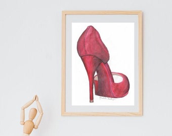 Röd hög klack - Digital nedladdning, utskrift i 3:4-förhållande (15 x 20 cm, 23 x 30 cm, 30 x 40 cm, 40 x 50 cm, 46 x 60 cm och 61 x 76 cm)
