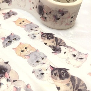 super süße Katzen gruppe washi masking tape 1 Rolle 5M x 3cm Katzen team wild tape lustiges Katzenkopf fat cat big eyes Katze Deko Katzen Planer Tagebuch Geschenk Bild 1