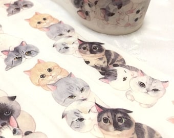 super süße Katzen gruppe washi masking tape 1 Rolle - 5M x 3cm Katzen team wild tape lustiges Katzenkopf fat cat big eyes Katze Deko Katzen Planer Tagebuch Geschenk