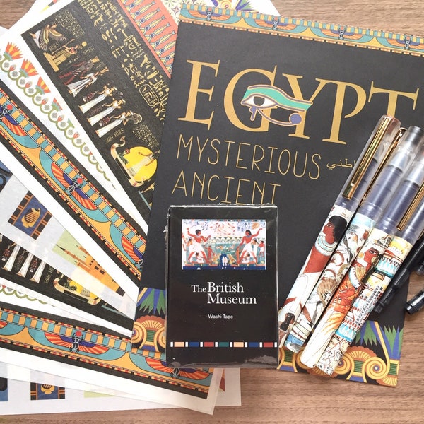 4 rolls ancient Egypt washi tape set 4 Egypt themed pen 8 sticker set Egypt mythology art painting Egyptian decoration art project gift set