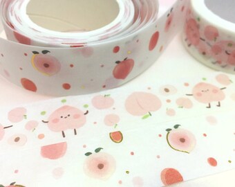 peach fruit washi tape 5M pink peach cartoon smiling peach happy peach nature sweet fruit peach themed dessert party decor label sticker