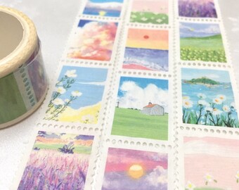 colorful landscape Washi Tape sticker fairy tale countryside forest painting fancy landscape purple scenes mini postcard sticker cute gift