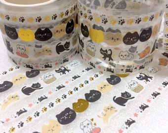 Katze Masking Sticker Set 4 Muster Comic Katze Goldfolie Katze schwarz weiß Katze Street Cat dünn washi tape Katze Planer Tagebuch Deko