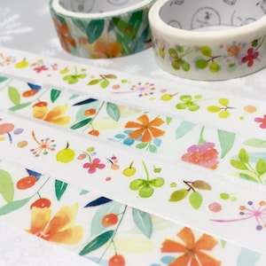 2 rolls flower pattern Washi tape Summer flower pretty wild flower Vibrant flower Masking tape set Watercolor flower sticker decor image 1