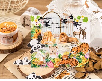 safari Animal washi cinta lindo León iger Deer Panda Swallow Blue Whale vida salvaje bosque animal cinta de enmascaramiento animal planificador pegatina decoración regalo