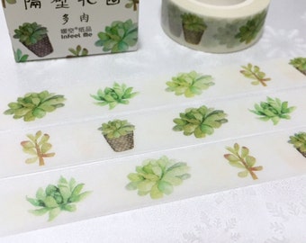 Vetplant washi tape, 7M leuke plantaardige vet plant Groene ingemaakt installatie plakband, plantaardige tuinieren dagboek planner