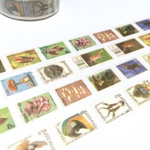 vintage stamp washi tape 8M x 1.5cm animal wild animal wild plant deer horse world postage stamp label sticker tape traveller gift idea image 2