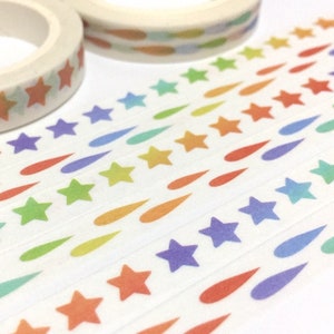 colorful Stars meteor shower washi tape 7M shooting star rain drop rainbow star lucky star tape fairy tale party decor gift wrapping tape