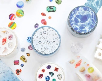 waterdrops glass marbles seashell crystal diamond blue wave washi masking tape colorful stone rain drops ocean themed glitter gift sticker