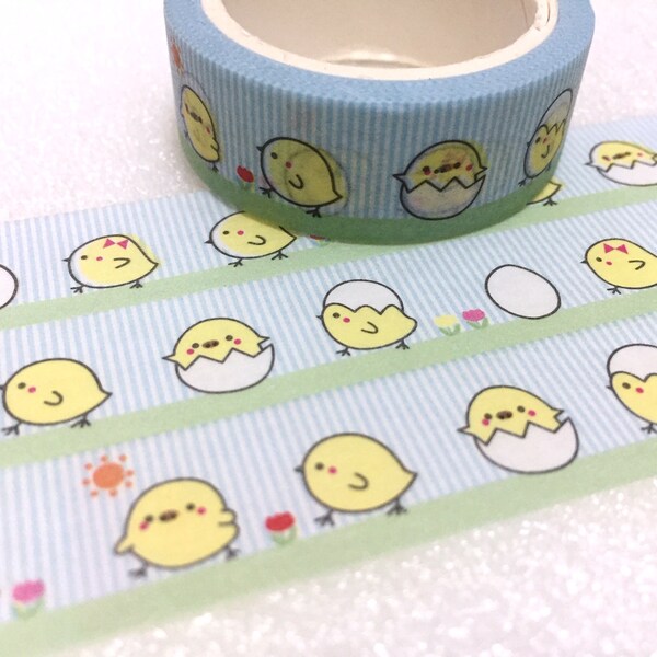 yellow Chick Washi Tape 5M cute Baby chick cartoon chicken themed Easter Chick egg shell chicken Farm animal Masking sticker tape decor gift