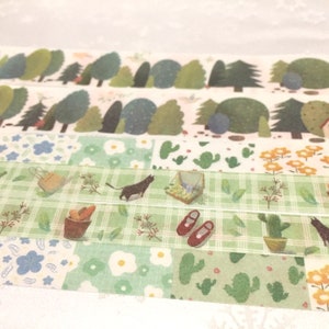 3 rolls Green forest Tree cat picnic time washi tape set rainforest tree camping Masking sticker tape green landscape planner diary decor