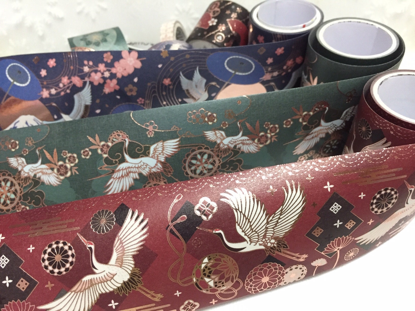 5 rolls oriental bird art washi tapes gold foiled traditional crane Japanese paper fan oriental cloud sticker Asian art project decor gift
