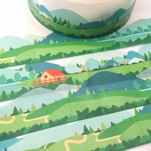 Green landscape washi tape 3Mx 3cm spring countryside fariy tale village green farm die cut Masking sticker nature scenes deco tape