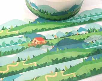 Groen landschap washi tape 3Mx 3cm lente platteland fariy tale dorp groene boerderij gestanst Masking sticker natuurtaferelen deco tape