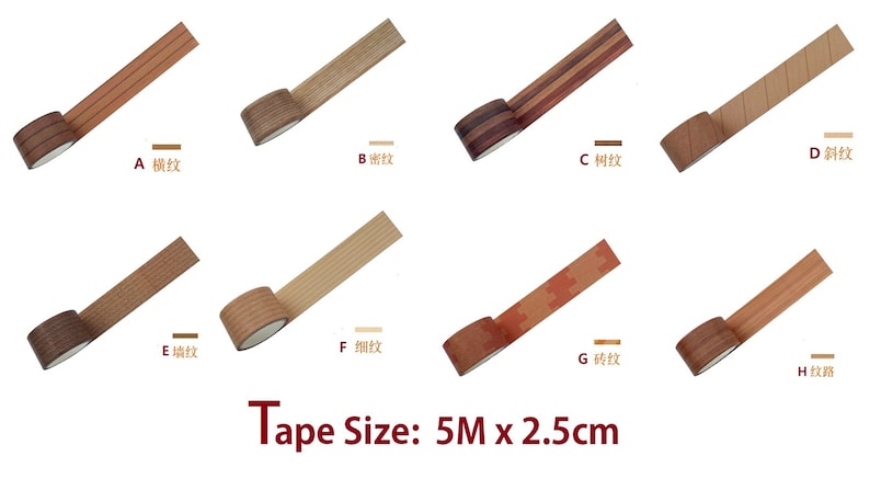 Houten patroon washi tape 5M houten vloer textuur beige vloer kaki speelgoed huis klassieke houten vloeren houten muur poppenhuis decor sticker cadeau afbeelding 9