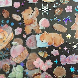 3 arkusze uroczy miś naklejka ze zwierzęciem kawaii leśny deser zwierzę brązowy niedźwiedź przytulny miś dziecięca karta imprezowa dekoracja ładny planer pamiętnika 2023