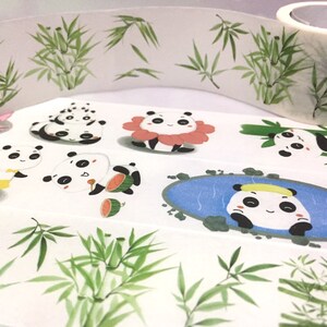 Panda Bamboo Stalks washi tape 3,5 cm x 5 M dibujos animados panda escena verde bambú natural cinta adhesiva ancha decoración de aguas termales regalo de álbum de recortes