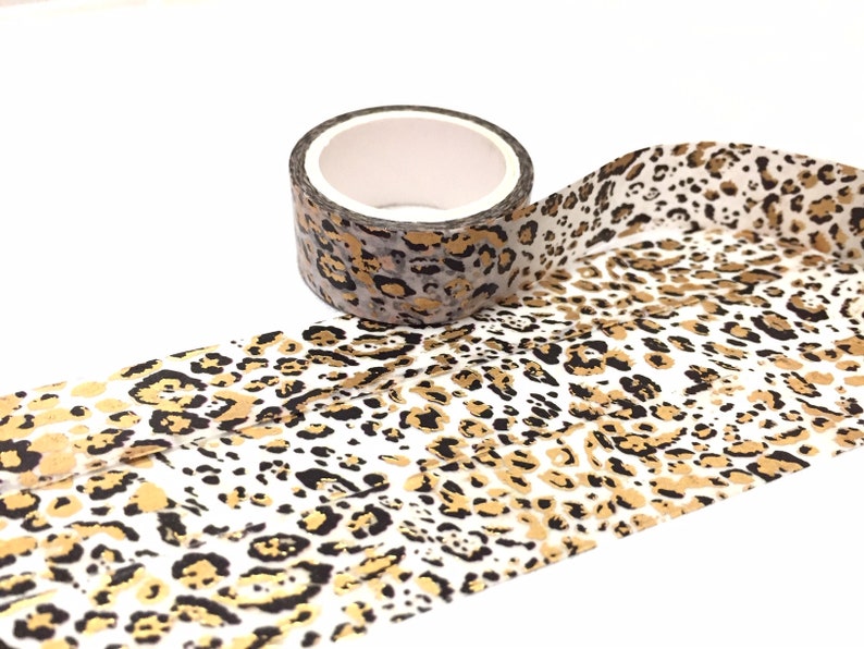 Gold Leoparden Muster Washi tape 3M Rosetten Tierhaut Classic Leopard deko gold foiled Sticker tape ooak delux geschenkverpackung dekor Bild 1