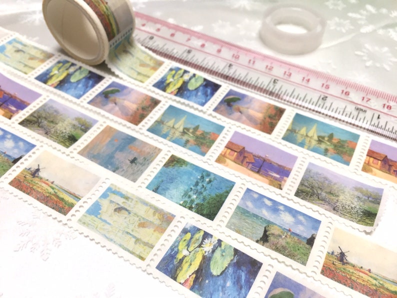 Monet beste Sammlung Washi Tape Aufkleber berühmtes Gemälde Meisterwerk Frau mit einem Sonnenschirm Postkarte Dekoration Mini-Kunstprojekt Geschenk Bild 2