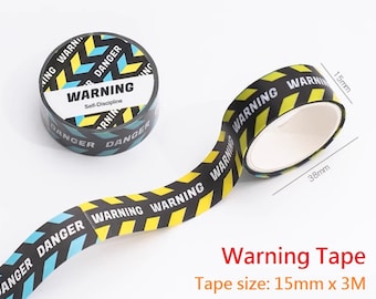 PERICOLO Nastro Washi di avvertimento 3M x 15mm Attenzione Segnale di avvertimento Simboli di pericolo Nastro adesivo per decorazione fanny Regalo Hack Project Journal Wapping Tape