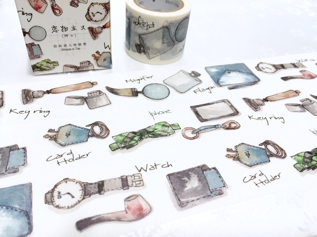 retro fashion washi tape 7M x 3cm stylish man watch vintage watch iphone pocket wallet card holder decor masking tape man stuff sticker